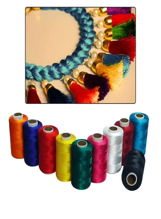 Zoohi Broght Polyester Silk Thread Color Set for Jewellery-Tassel Making- Embroidery-Crafts, Shiny Soft Thread spools (10PCS, Mix) - Image 2
